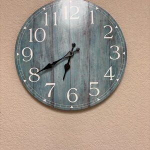 Rustic Blue Wall Clock, coffee/espresso bar decor